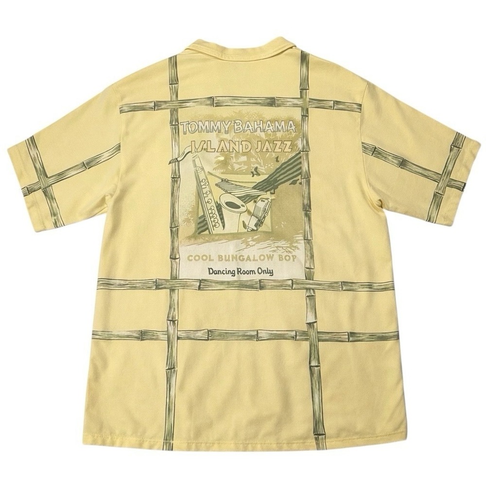 Tommy Bahama Shirt Mens Large Yellow Silk Bamboo Hawaiian Camp Button Up